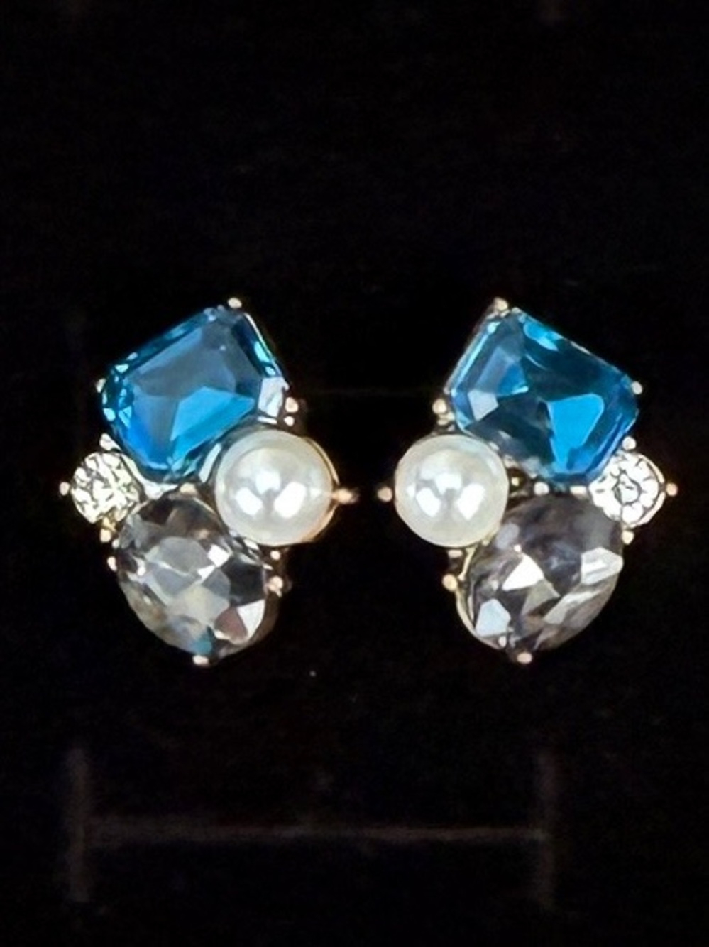 Vintage Smokey Gray Blue Faux Pearl weighted Pierced Earrings